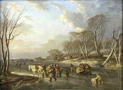 Travelers in a Sleigh on a River in Holland by Andries Vermeulen